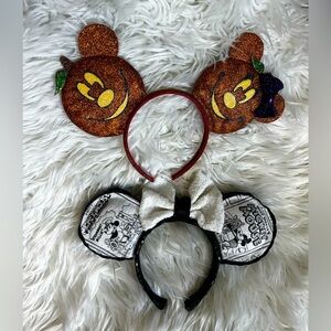 🎃 Handmade Halloween Mickey Pumpkin Ears Headband – Glittery Minnie Style Disney